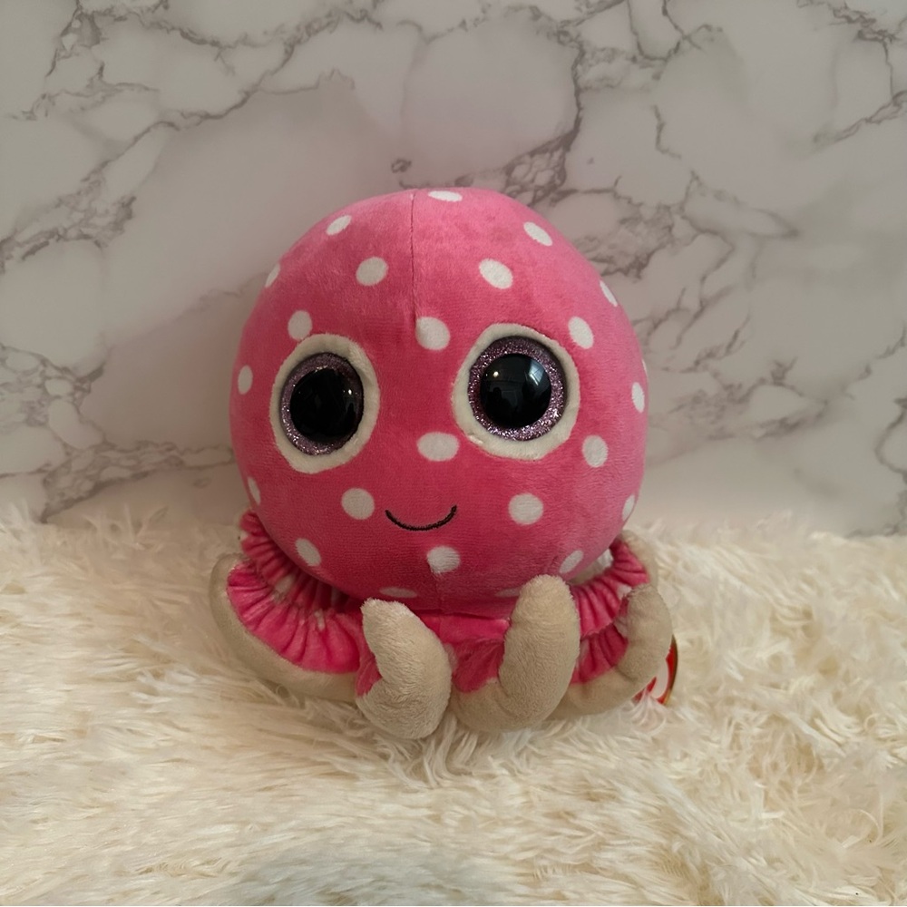 TY BEANIE BOOS “Ollie” Pink Polka Dot Plush Octopus Toy RETIRED